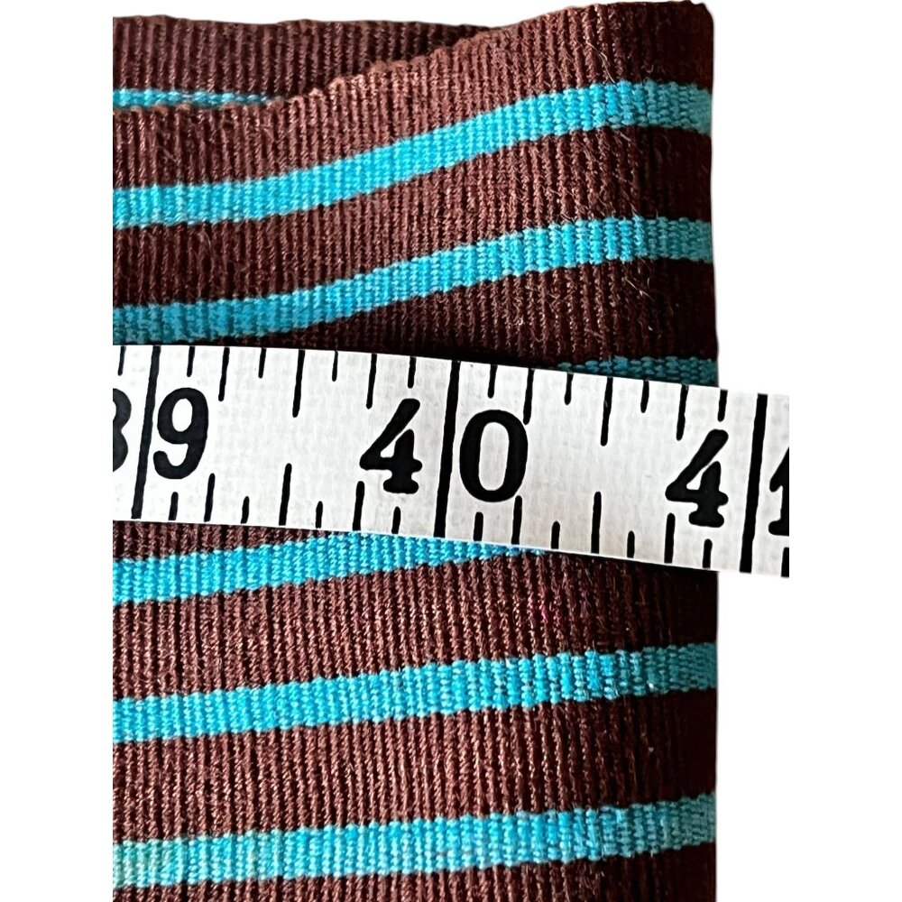 Guatemalan Handwoven Sash Belt 82" With Fringe Turquoise Blue & Brown Stripes - Picture 3 of 7